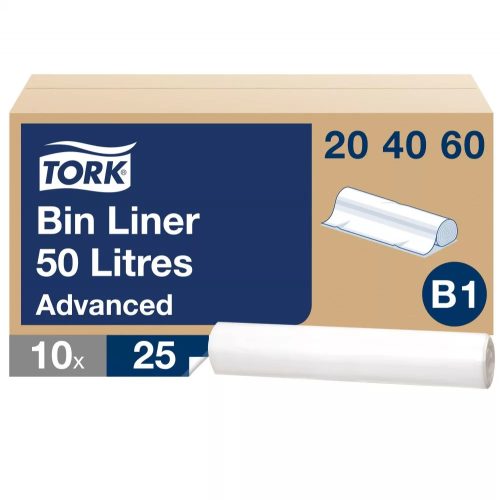 Tork hulladékgyűjtő zsák, 50 literes, B1, átlátszó, 32,5 x 40 cm B1